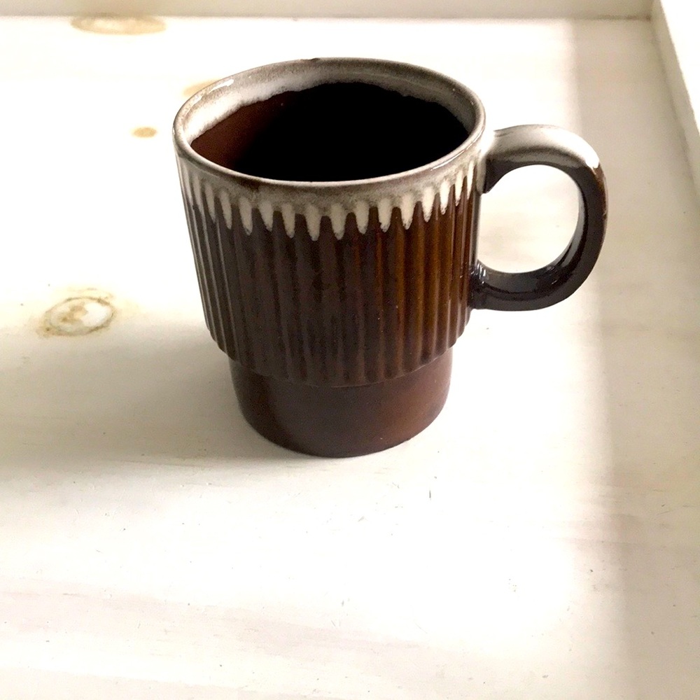 VINTAGE BROWN WHITE DRIP GLAZE COFFEE MUG